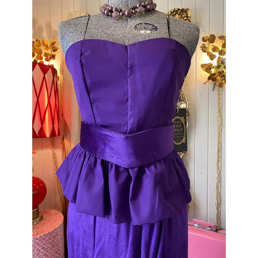 vintage 1970s 3 piece set, purple velvet maxi skirt, peplum bustier, 70s formal